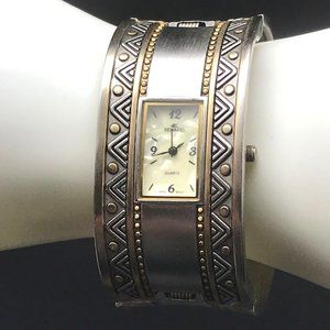 Denacci Women's Silver Gold Tone Analog Quartz Cuff Watch New Battery